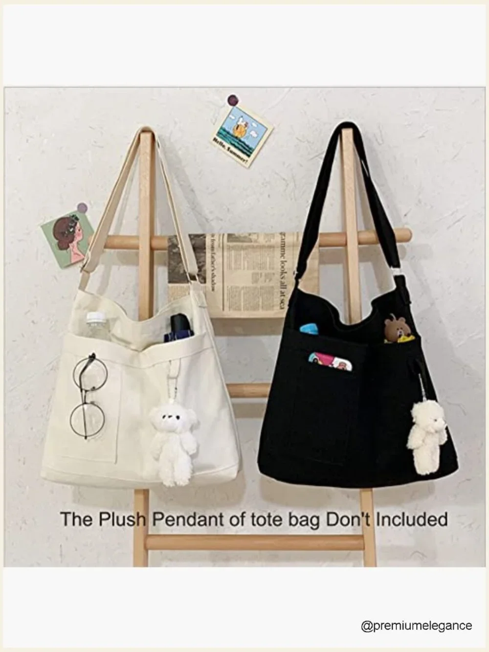 Large Cotton Canvas Hobo Tote Shoulder Crossbody Beach Bag with Pockets
